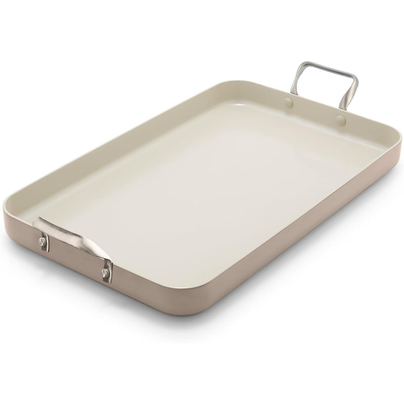 18"x11" Taupe Double‑Burner Griddle Pan