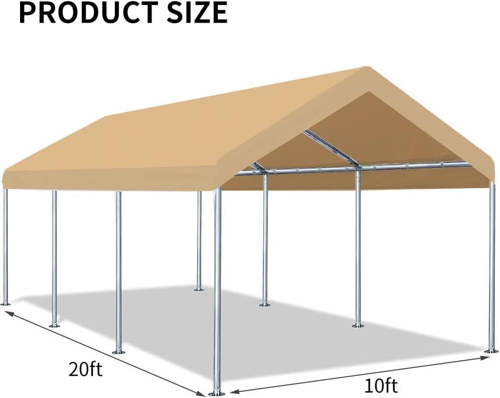 Beige 10'x20' Carport Replacement Canopy Cover