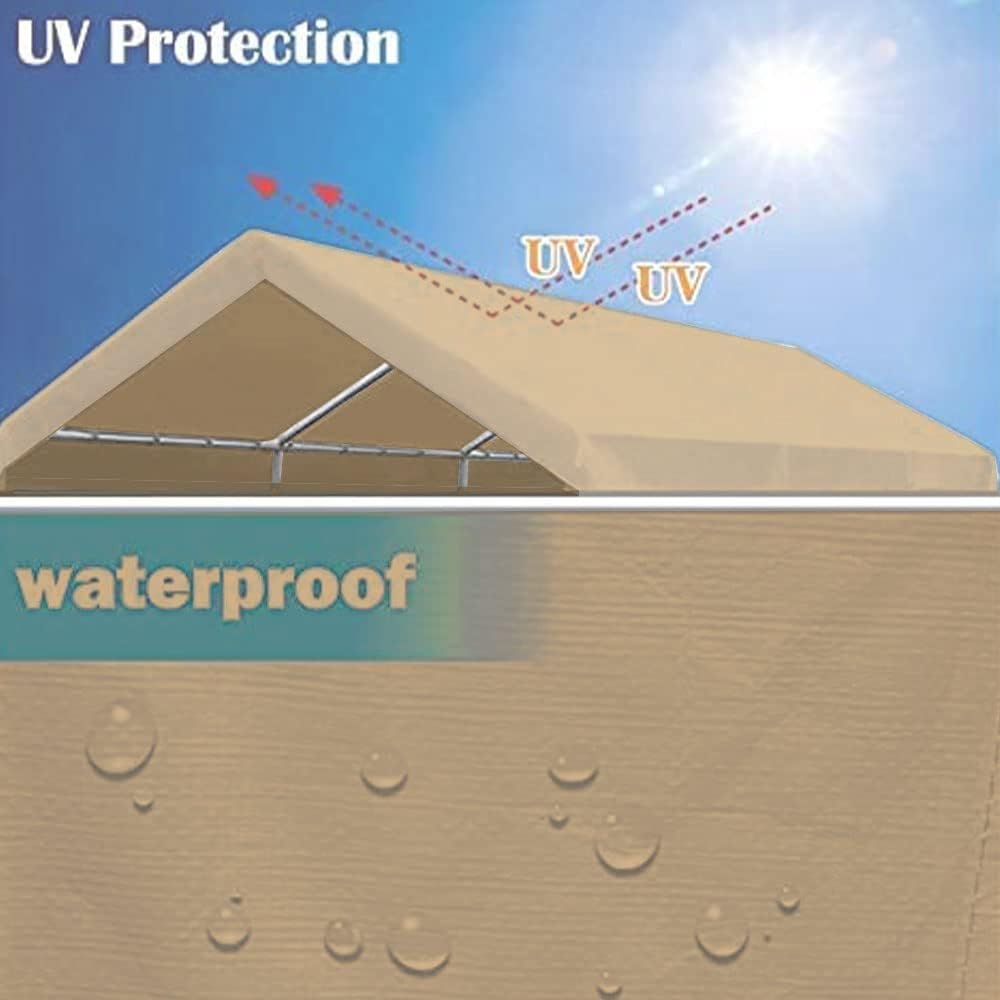 Beige 10'x20' Carport Replacement Canopy Cover