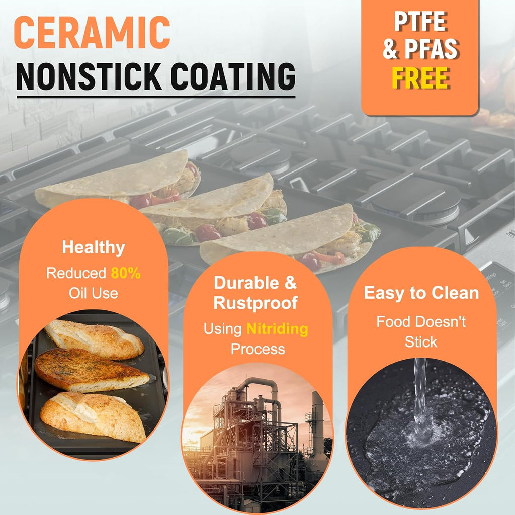 19.5"×9" Ceramic Non‑stick Griddle Plate