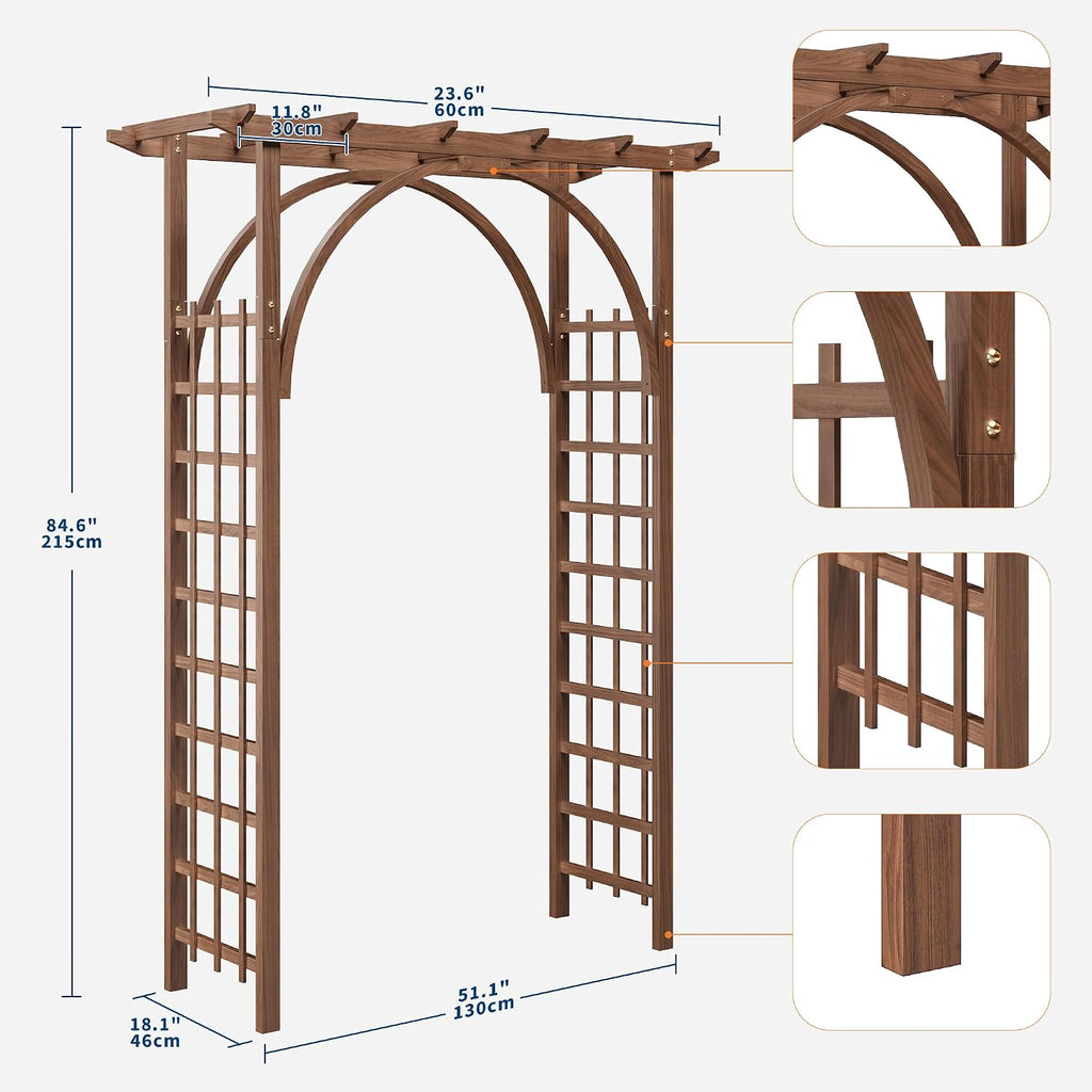85‑Inch Brown Solid Wood Garden Arbor Arch