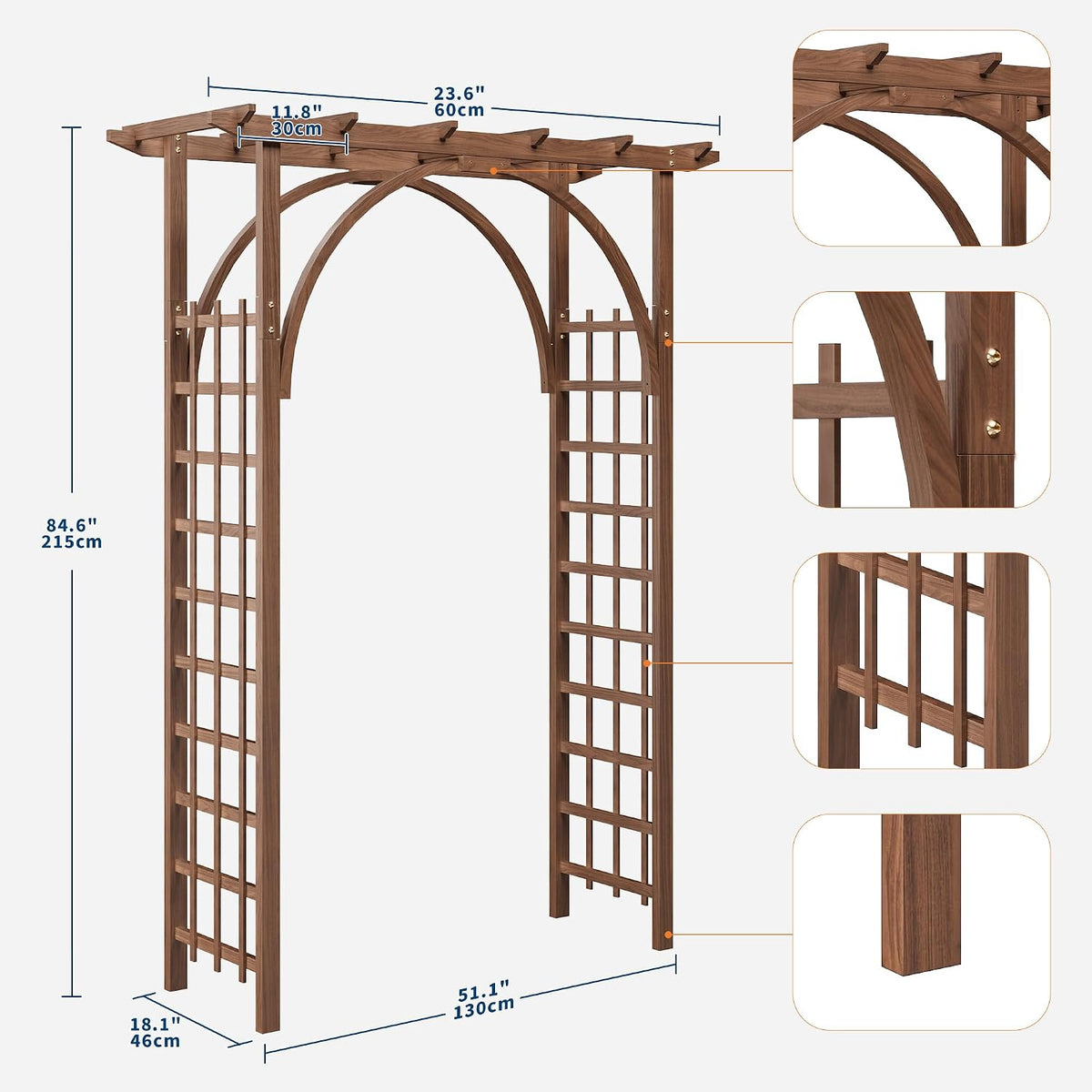 85‑Inch Brown Solid Wood Garden Arbor Arch