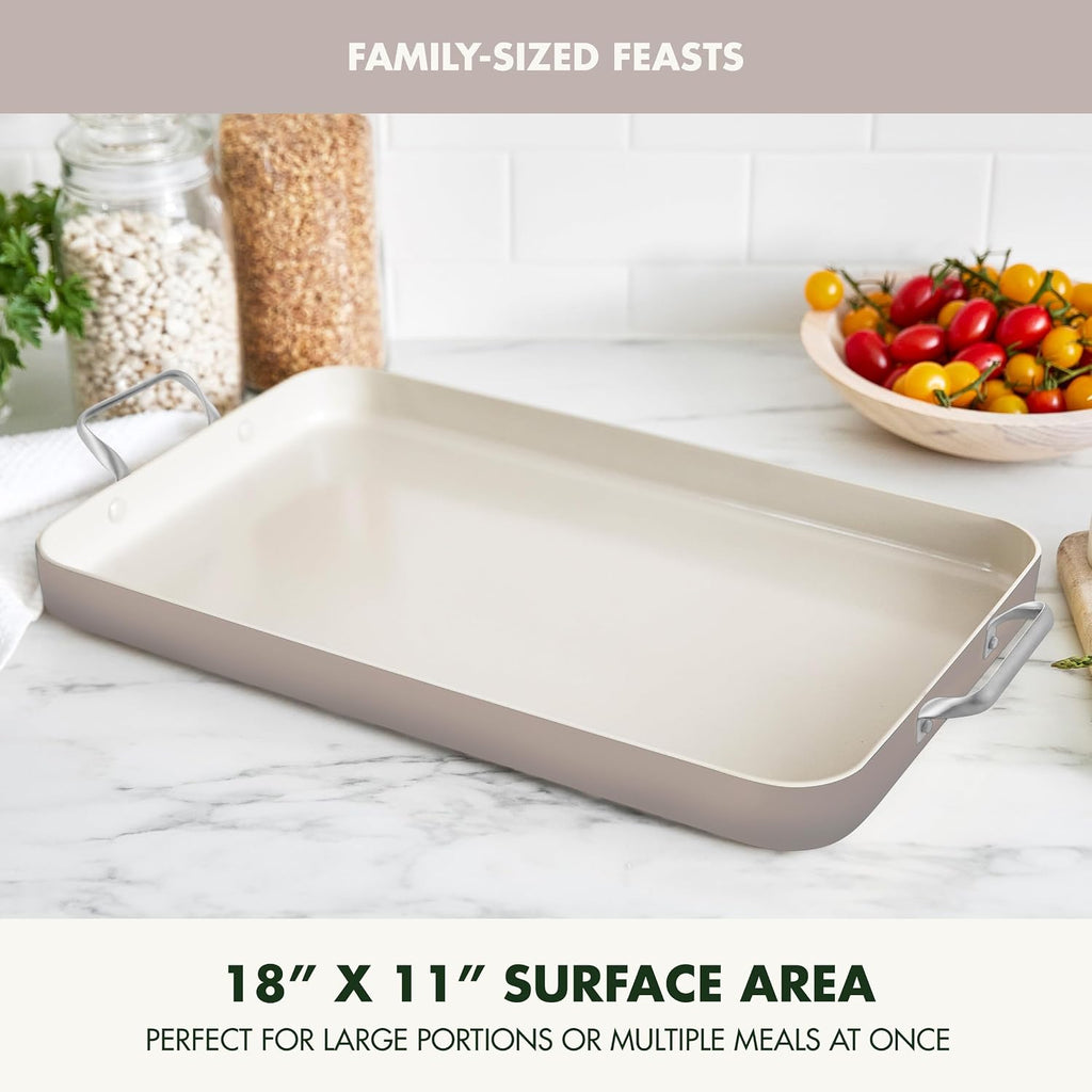 18"x11" Taupe Double‑Burner Griddle Pan