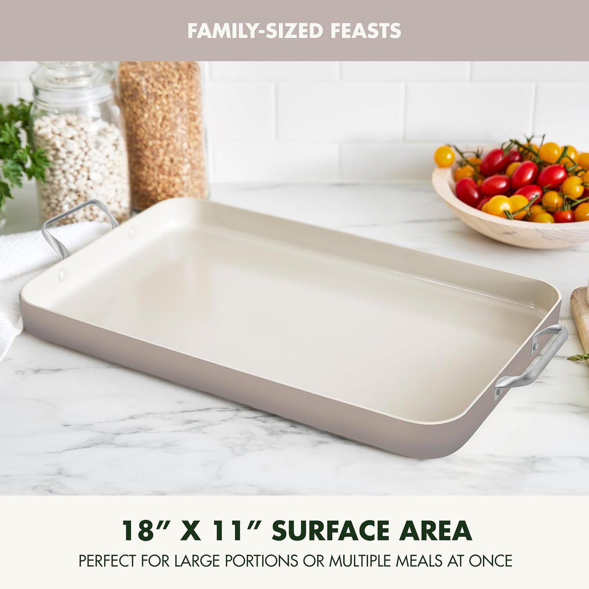 18"x11" Taupe Double‑Burner Griddle Pan