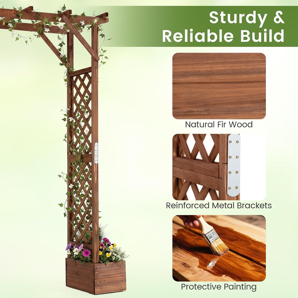 87‑Inch Wooden Garden Arbor With Planter Boxes