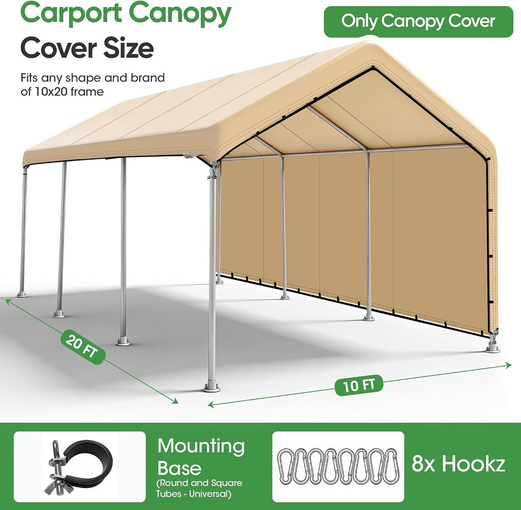 10'x20' Beige Heavy‑Duty Carport Canopy Cover