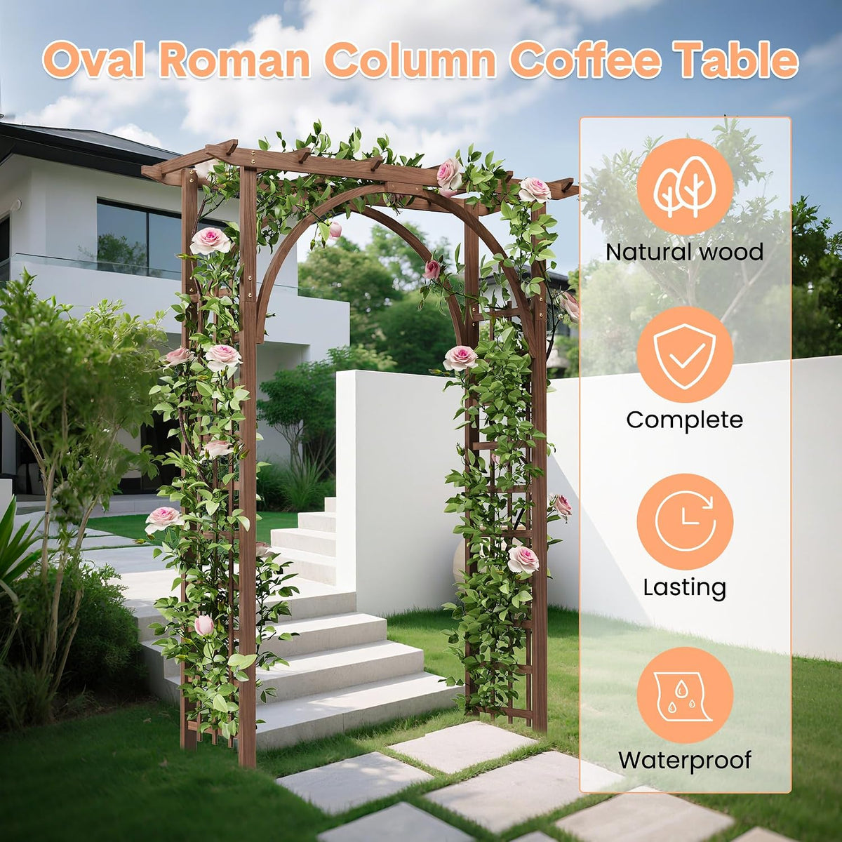 85‑Inch Brown Solid Wood Garden Arbor Arch