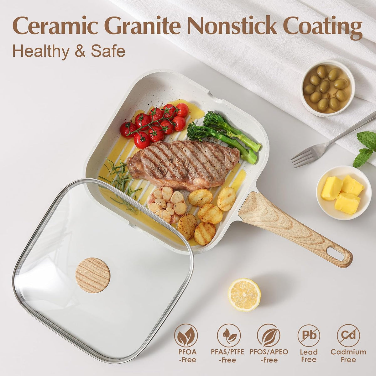 Square Ceramic Grill Pan with Lid