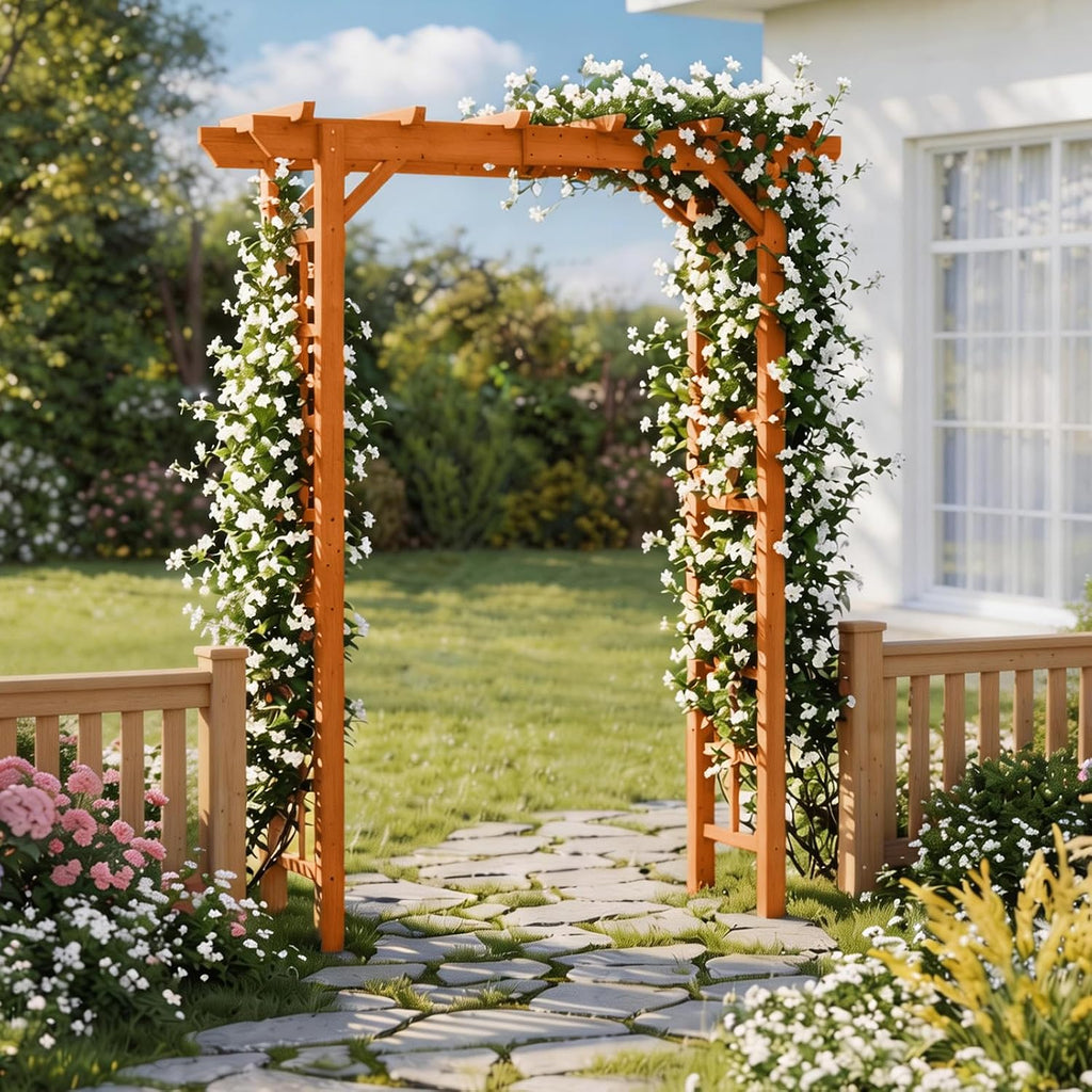 85‑Inch Walnut‑Brown Wooden Garden Arbor Trellis
