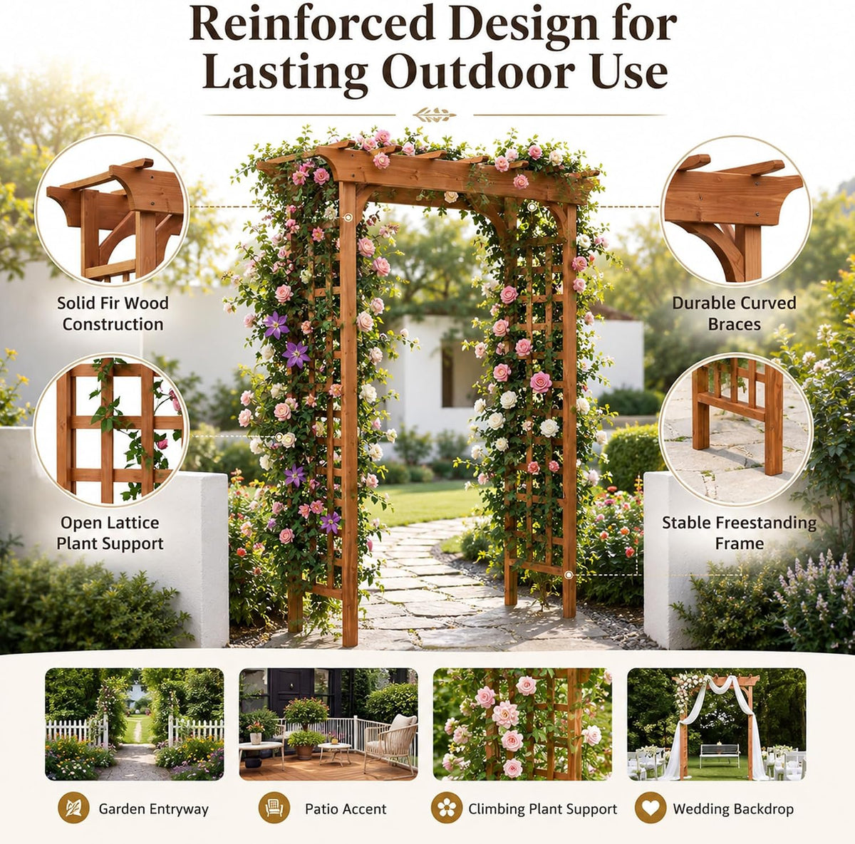 Solid Fir Wood Outdoor Garden Arch Trellis