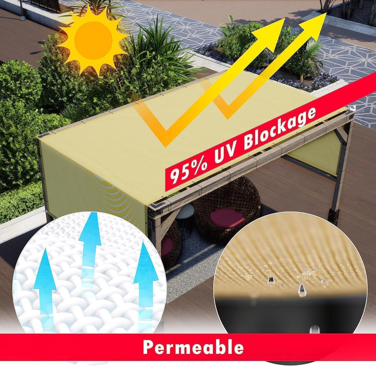 10'x20' Beige Pergola Replacement Canopy Cover