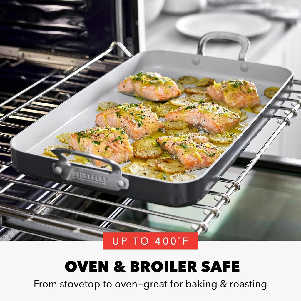 18"x11" Gray Double‑Burner Ceramic Griddle Pan