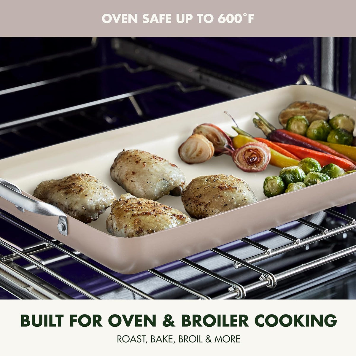 18"x11" Taupe Double‑Burner Griddle Pan