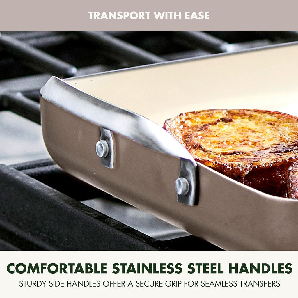 18"x11" Taupe Double‑Burner Griddle Pan
