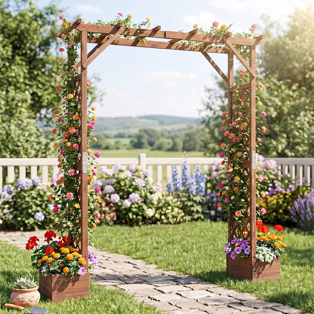 87‑Inch Wooden Garden Arbor With Planter Boxes