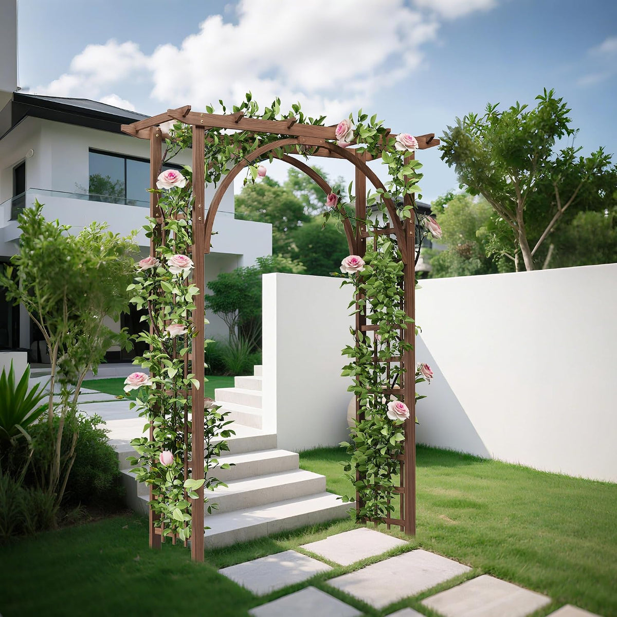 85‑Inch Brown Solid Wood Garden Arbor Arch