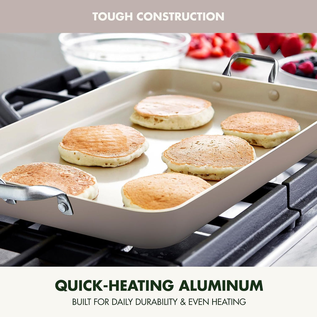 18"x11" Taupe Double‑Burner Griddle Pan