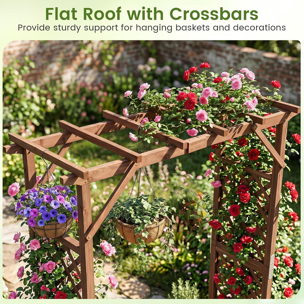 87‑Inch Wooden Garden Arbor With Planter Boxes