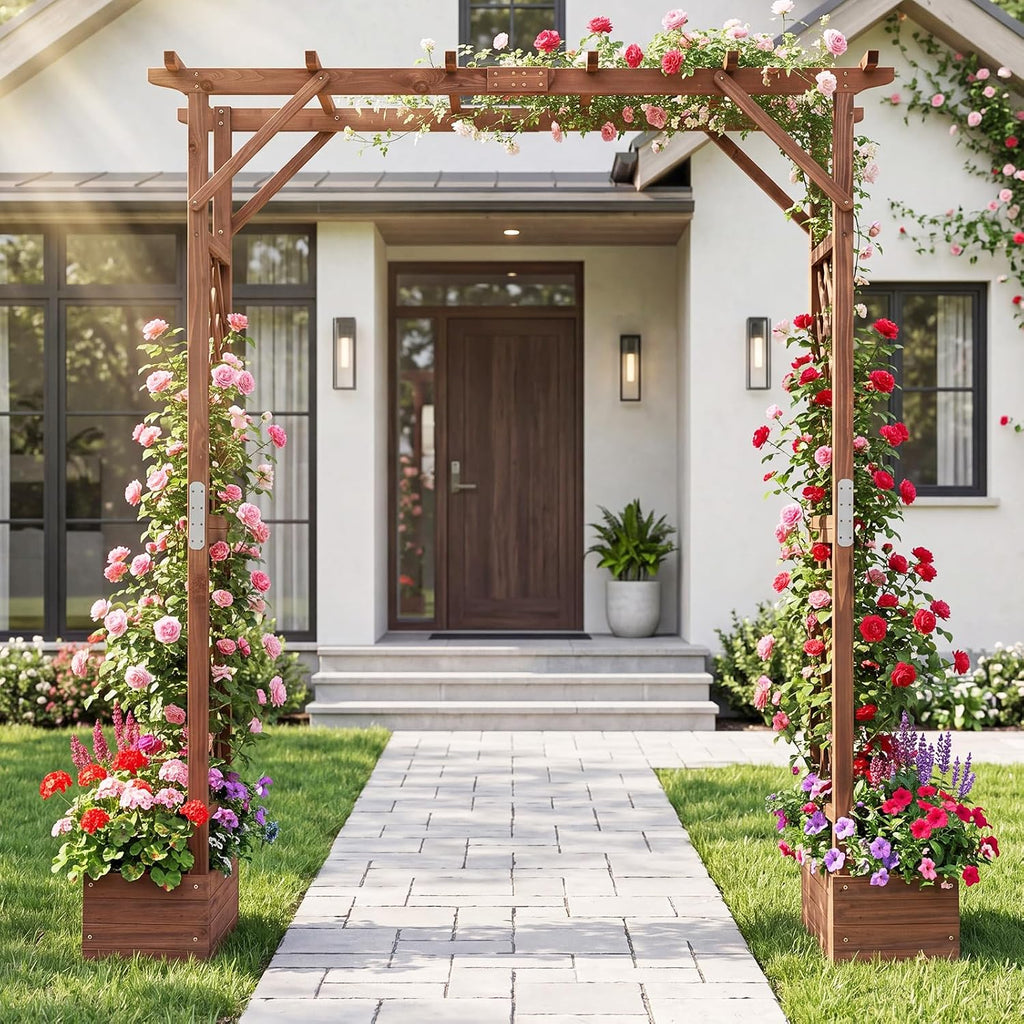 87‑Inch Wooden Garden Arbor With Planter Boxes