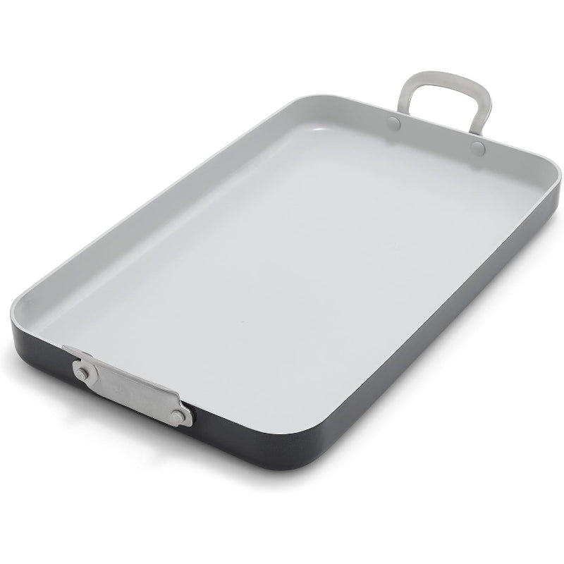 18"x11" Gray Double‑Burner Ceramic Griddle Pan