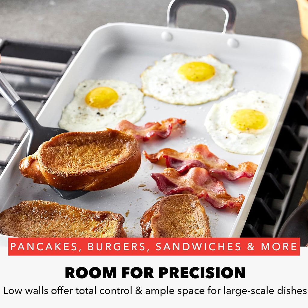 18"x11" Gray Double‑Burner Ceramic Griddle Pan