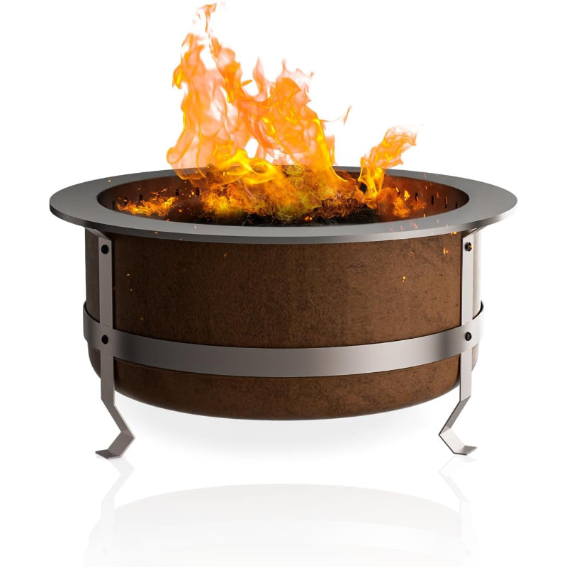 27 Inch Smokeless Wood‑Burning Fire Pit, Rust Finish