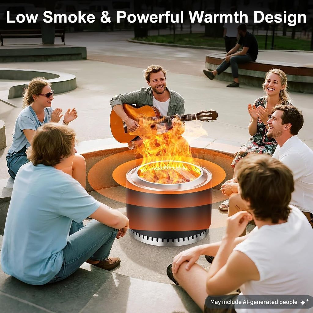 27 Inch Smokeless Fire Pit with Cover & Fire Poker