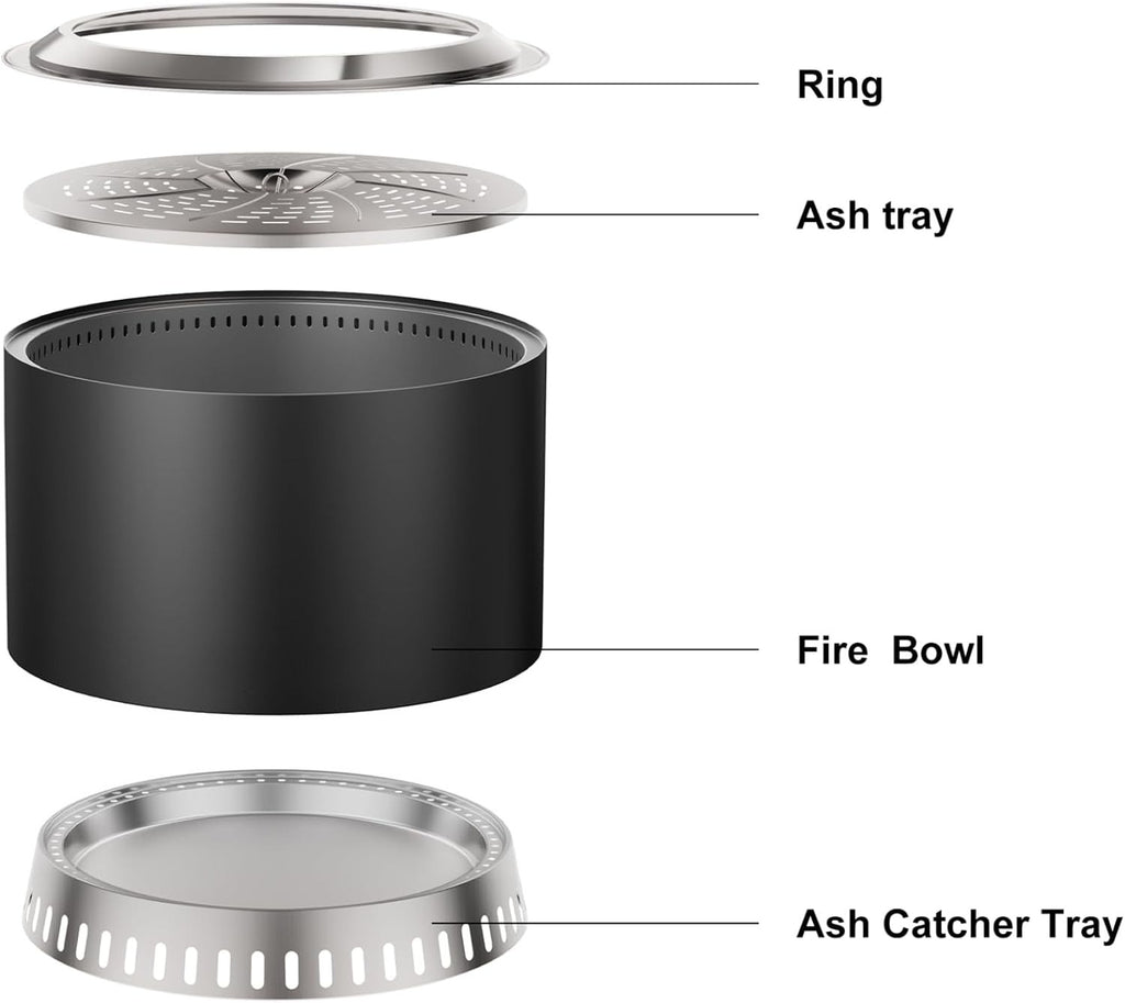 27 Inch Smokeless Fire Pit with Cover & Fire Poker